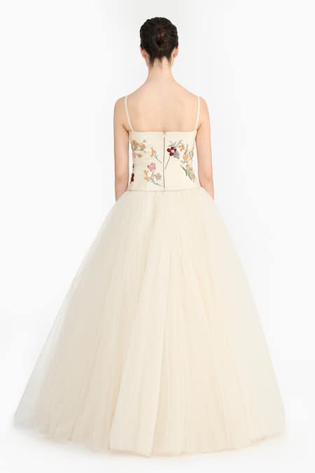 Gauri & Nainika Chinoiserie Embroidered Peplum Top With Lehenga 