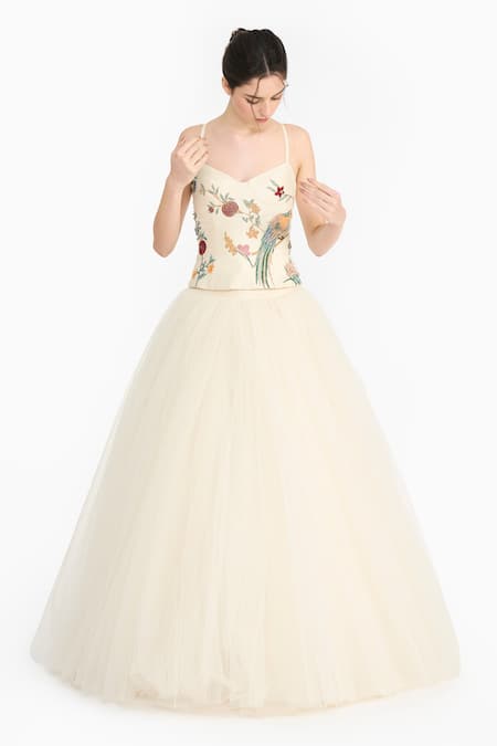 Gauri & Nainika Chinoiserie Embroidered Peplum Top With Lehenga 