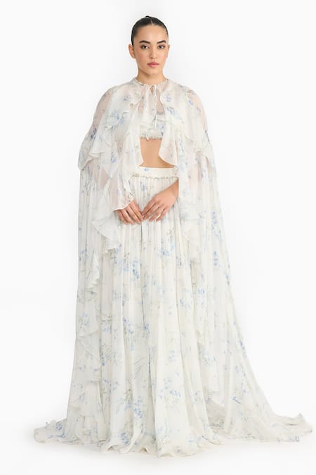 Gauri & Nainika Lavender Printed Cape Skirt Set 