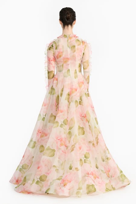 Gauri & Nainika Indian Rose Printed Gown 