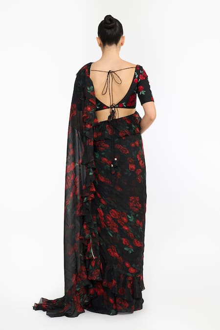 Gauri & Nainika Rose Creeper Ruffled Pre-Draped Saree With Blouse 