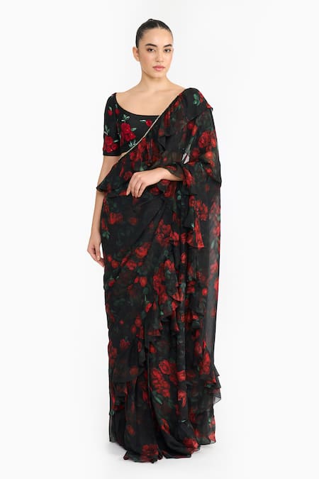 Gauri & Nainika Rose Creeper Ruffled Pre-Draped Saree With Blouse 