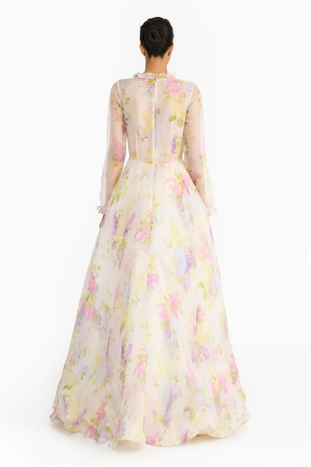 Gauri & Nainika Lilac Printed Silk Organza Gown 