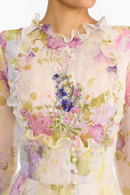 Buy Gauri & Nainika Purple Silk Organza Embroidery, Sequins High Neck Lilac Printed Gown Online at Aza Fashions Buy_Gauri & Nainika_Purple Silk Organza Embroidery, Sequins High Neck Lilac Printed Gown _Online_at_Aza_Fashions