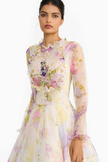 Shop Gauri & Nainika Purple Silk Organza Embroidery, Sequins High Neck Lilac Printed Gown Online at Aza Fashions Shop_Gauri & Nainika_Purple Silk Organza Embroidery, Sequins High Neck Lilac Printed Gown _Online_at_Aza_Fashions