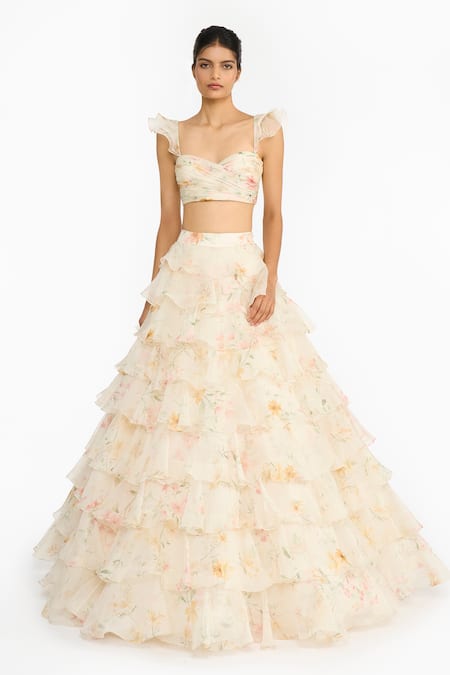 Gauri & Nainika Wildflower Printed Ruffled Lehenga & Blouse Set 