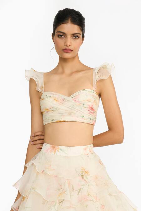 Gauri & Nainika_Pink Silk Organza Sweetheart Wildflower Printed Ruffled Lehenga And Blouse Set _at_Aza_Fashions