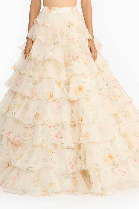 Buy_Gauri & Nainika_Pink Silk Organza Sweetheart Wildflower Printed Ruffled Lehenga And Blouse Set 