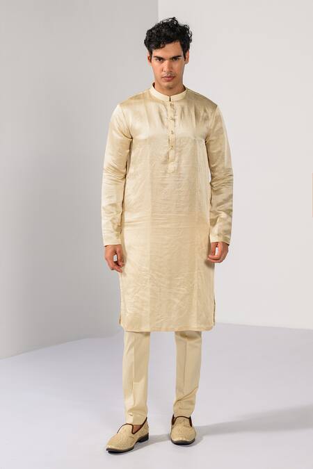 Kalpana Naik_Beige Linen, Satin, Bemberg, Silk Blossom Floral Elegance Sherwani Set _Online_at_Aza_Fashions