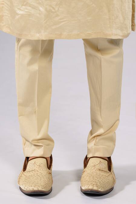 Buy_Kalpana Naik_Beige Linen, Satin, Bemberg, Silk Blossom Floral Elegance Sherwani Set _Online_at_Aza_Fashions