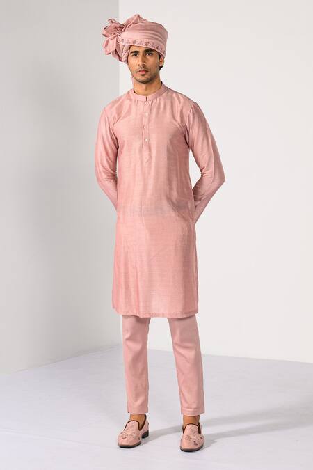 Kalpana Naik_Rose Gold Bemberg, Silk Embroidery, Maharaja Splendor Elegance Sherwani Set _Online_at_Aza_Fashions