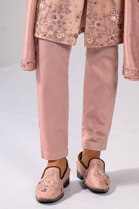 Shop_Kalpana Naik_Rose Gold Bemberg, Silk Embroidery, Maharaja Splendor Elegance Sherwani Set _Online_at_Aza_Fashions