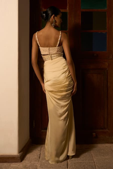 Saangi Butterfly Handwork Blouse With Draped Skirt 