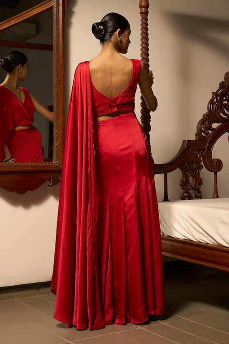 Saangi Knotted Draped Saree Skirt With Embellished Blouse 