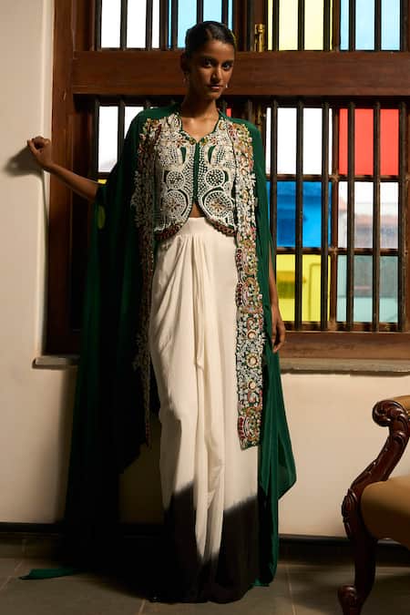 Saangi Emerald Whispers Shrug & Skirt Set 