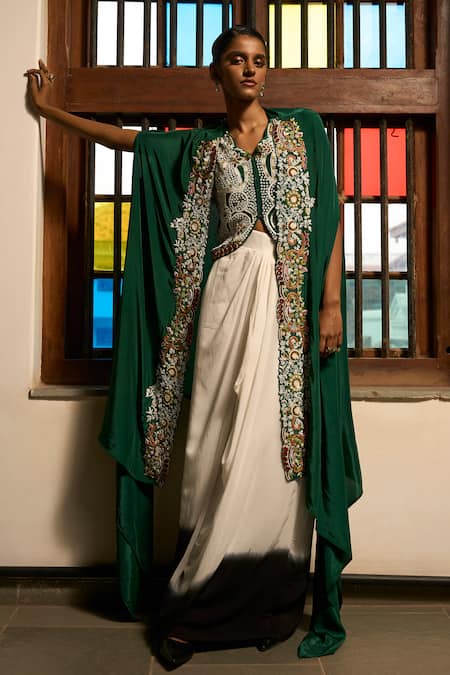 Saangi Emerald Whispers Shrug & Skirt Set 