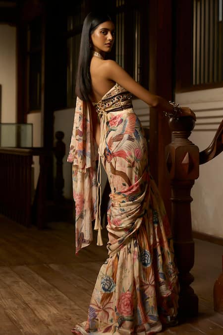 Saangi Dior Wilderness Nature Ruffle Pre-Draped Saree Set 