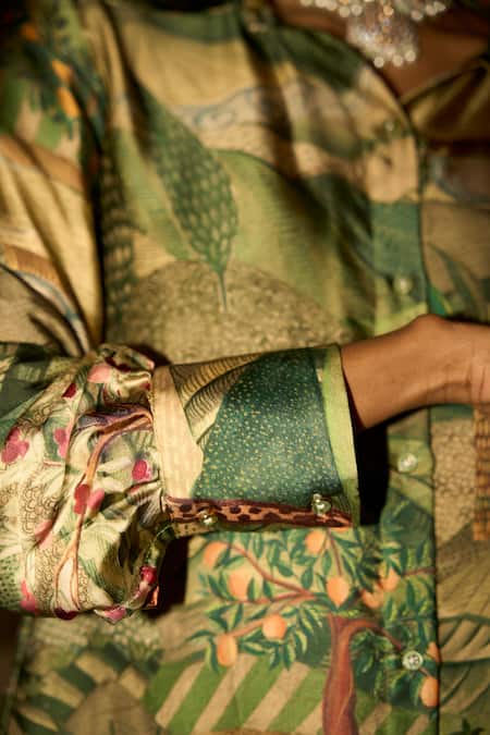 Shop_Saangi_Green Bemberg, Satin Whispers Of The Wild Jungle Print Pant Co-ord Set _Online_at_Aza_Fashions