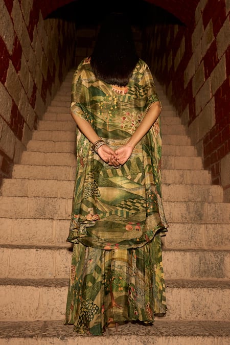 Saangi Enchanted Canopy Jungle Print Cowl Skirt Set 