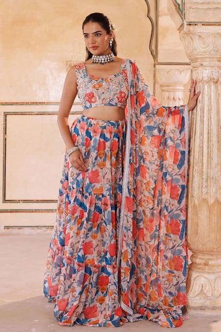 Bannhi By Priyanka Rathore Floral Printed Lehenga Set With Embroidered Blouse 