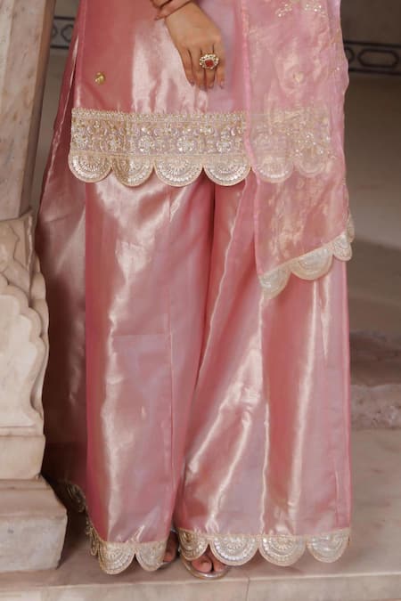 Buy Bannhi By Priyanka Rathore Pink Tissue, , Organza Embroidery, Embellished Kurta Sharara Set Online at Aza Fashions Buy_Bannhi By Priyanka Rathore_Pink Tissue, , Organza Embroidery, Embellished Kurta Sharara Set _Online_at_Aza_Fashions