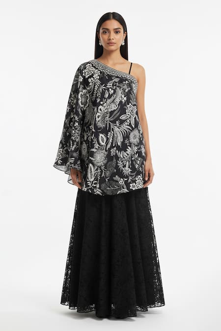 Basanti - Kapde Aur Koffee Crepe Embroidered Cape Sharara Set 