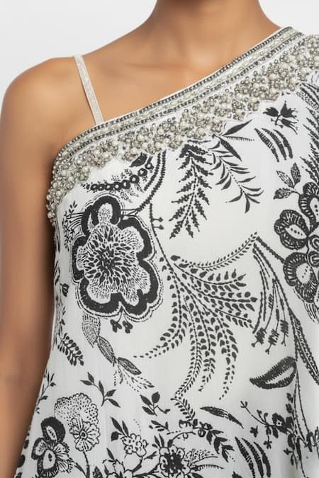 Basanti - Kapde Aur Koffee_White Crepe Sequins, Pearls Asymmetric Embroidered Sharara Set _Online_at_Aza_Fashions