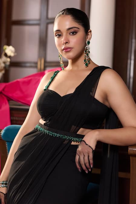 Buy Seema Thukral Black Georgette Beads, Stones Anahat Embellished Choli Pre-stitched Saree Set Online at Aza Fashions Buy_Seema Thukral_Black Georgette Beads, Stones Anahat Embellished Choli Pre-stitched Saree Set _Online_at_Aza_Fashions