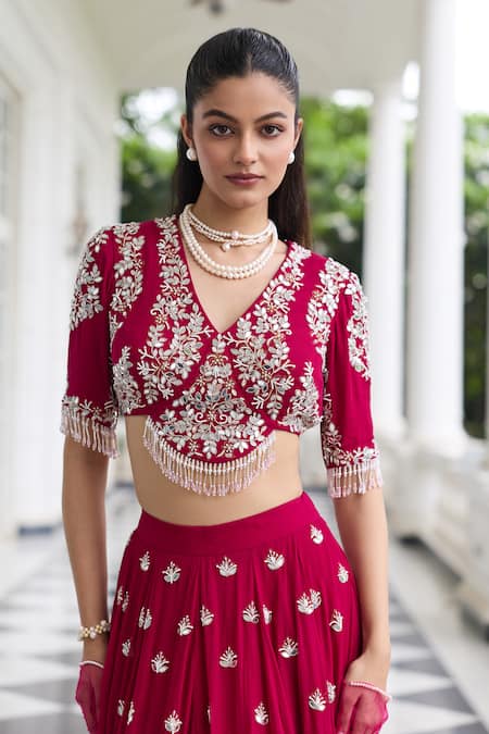 Buy Seema Thukral Pink Georgette, Satin, Organza Beads, Shivika Embellished Blouse Lehenga Set Online at Aza Fashions Buy_Seema Thukral_Pink Georgette, Satin, Organza Beads, Shivika Embellished Blouse Lehenga Set _Online_at_Aza_Fashions