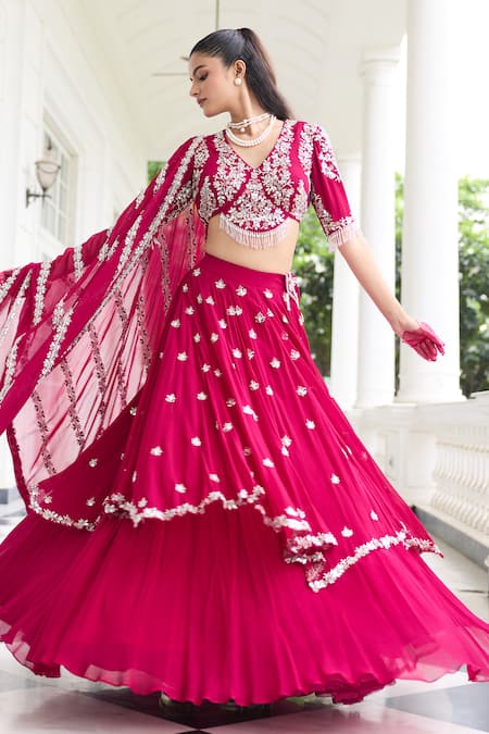 Shop Seema Thukral Pink Georgette, Satin, Organza Beads, Shivika Embellished Blouse Lehenga Set Online at Aza Fashions Shop_Seema Thukral_Pink Georgette, Satin, Organza Beads, Shivika Embellished Blouse Lehenga Set _Online_at_Aza_Fashions