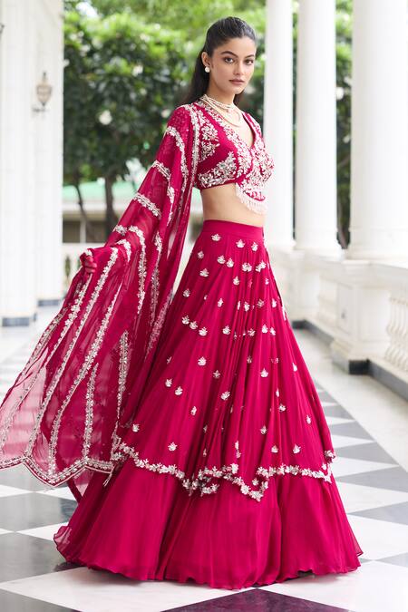 Seema Thukral Pink Georgette, Satin, Organza Beads, Shivika Embellished Blouse Lehenga Set at Aza Fashions Seema Thukral_Pink Georgette, Satin, Organza Beads, Shivika Embellished Blouse Lehenga Set _at_Aza_Fashions