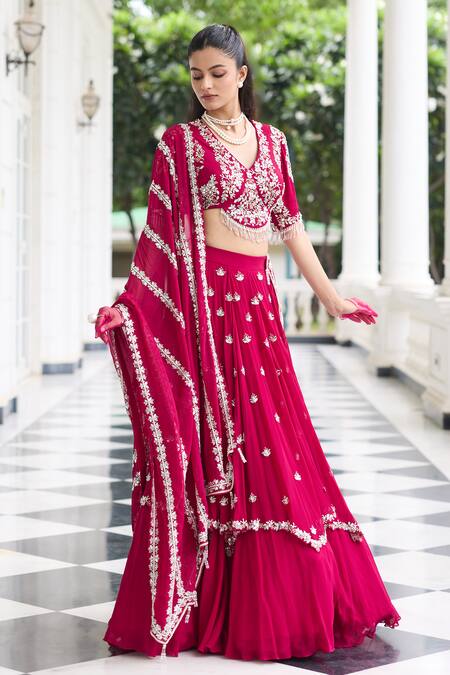 Buy Seema Thukral Pink Georgette, Satin, Organza Beads, Shivika Embellished Blouse Lehenga Set Buy_Seema Thukral_Pink Georgette, Satin, Organza Beads, Shivika Embellished Blouse Lehenga Set