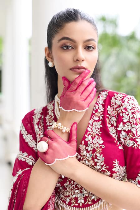 Shop Seema Thukral Pink Georgette, Satin, Organza Beads, Shivika Embellished Blouse Lehenga Set Shop_Seema Thukral_Pink Georgette, Satin, Organza Beads, Shivika Embellished Blouse Lehenga Set