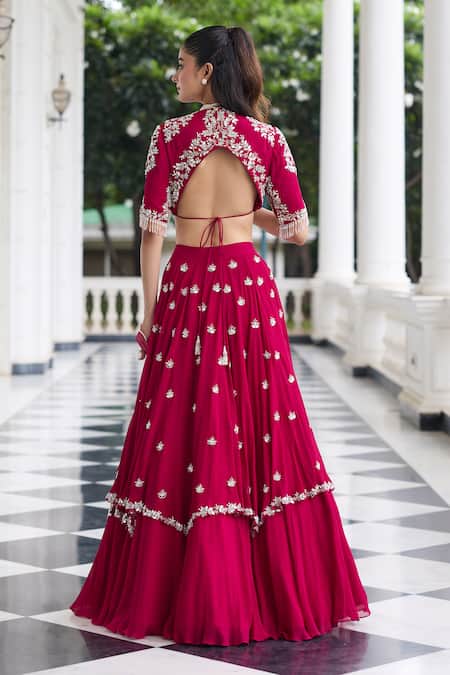Shop Seema Thukral Pink Georgette, Satin, Organza Beads, Shivika Embellished Blouse Lehenga Set at Aza Fashions Shop_Seema Thukral_Pink Georgette, Satin, Organza Beads, Shivika Embellished Blouse Lehenga Set _at_Aza_Fashions