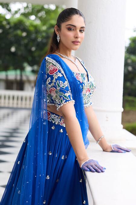 Shop Seema Thukral Blue Georgette, Satin, Net Embroidery, Heena Embellished Blouse Lehenga Set Online at Aza Fashions Shop_Seema Thukral_Blue Georgette, Satin, Net Embroidery, Heena Embellished Blouse Lehenga Set _Online_at_Aza_Fashions