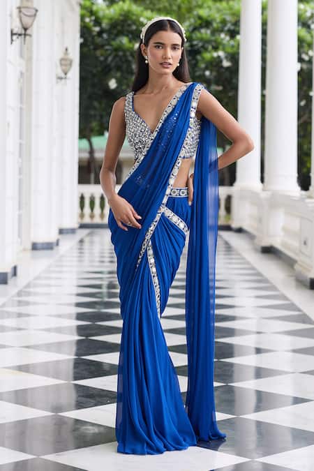 Seema Thukral Parul Embellished Blouse With Pre-Draped Saree 