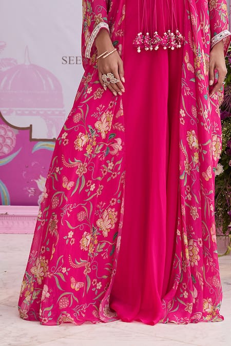 Seema Thukral Fuchsia Organza, Georgette, Satin Embroidery, Saanvi Printed Blouse With Sharara Online at Aza Fashions Seema Thukral_Fuchsia Organza, Georgette, Satin Embroidery, Saanvi Printed Blouse With Sharara _Online_at_Aza_Fashions