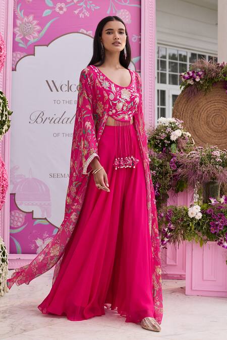 Buy Seema Thukral Fuchsia Organza, Georgette, Satin Embroidery, Saanvi Printed Blouse With Sharara Online at Aza Fashions Buy_Seema Thukral_Fuchsia Organza, Georgette, Satin Embroidery, Saanvi Printed Blouse With Sharara _Online_at_Aza_Fashions