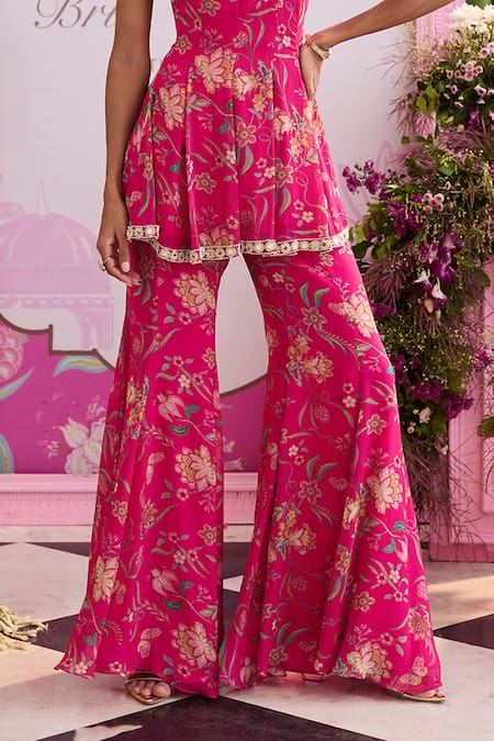 Buy Seema Thukral Pink Organza, Satin Embroidery, Mahima Printed Peplum Top And Flared Pant Set Online at Aza Fashions Buy_Seema Thukral_Pink Organza, Satin Embroidery, Mahima Printed Peplum Top And Flared Pant Set _Online_at_Aza_Fashions