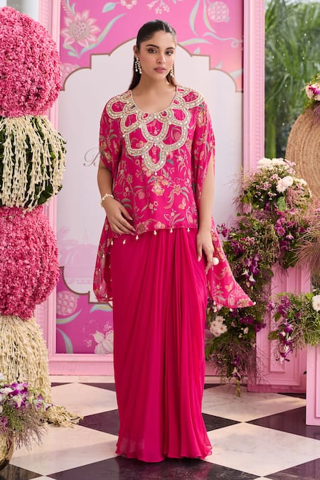 Seema Thukral Raha Printed Embellished Top With Draped Skirt 