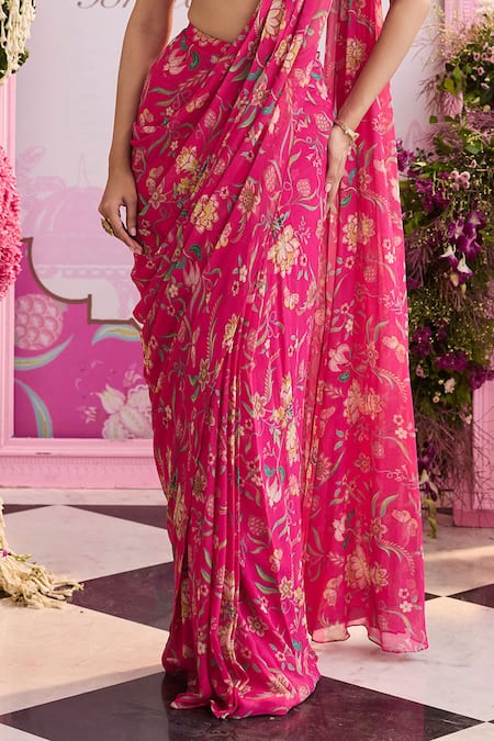 Buy Seema Thukral Pink Georgette Embroidery, Pearls Zoha Printed Pre-stitched Saree With Blouse Online at Aza Fashions Buy_Seema Thukral_Pink Georgette Embroidery, Pearls Zoha Printed Pre-stitched Saree With Blouse _Online_at_Aza_Fashions