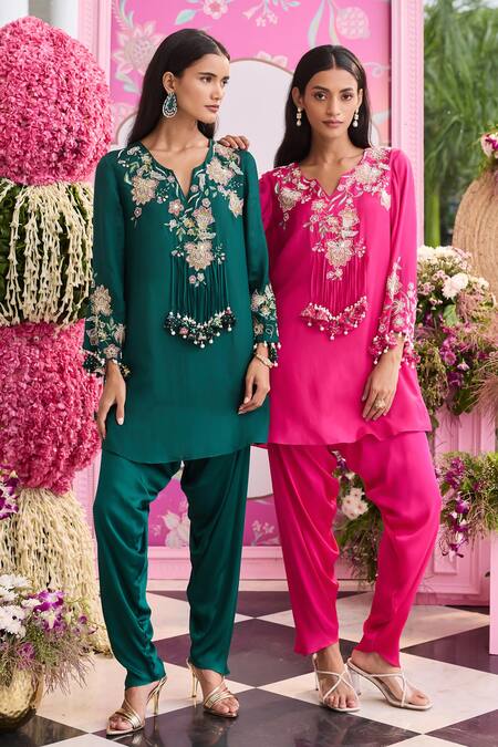 Seema Thukral Pink Silk, Satin, Organza Embroidery, Tassels, Beads Ruhi Embellished Kurta Set at Aza Fashions Seema Thukral_Pink Silk, Satin, Organza Embroidery, Tassels, Beads Ruhi Embellished Kurta Set _at_Aza_Fashions