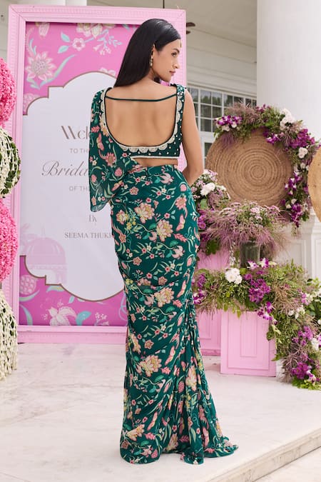 Seema Thukral Ashvi Printed Pre-Draped Skirt Saree With Blouse 