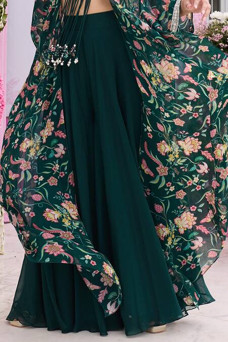 Seema Thukral Emerald Green Organza, Georgette Suvra Printed Embellished Blouse With Sharara Online at Aza Fashions Seema Thukral_Emerald Green Organza, Georgette Suvra Printed Embellished Blouse With Sharara _Online_at_Aza_Fashions