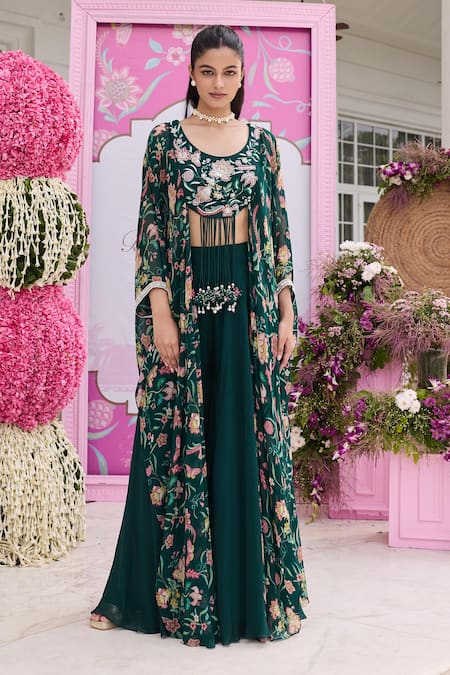 Seema Thukral Suvra Printed Embellished Blouse With Sharara 