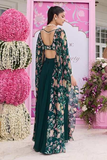 Shop Seema Thukral Emerald Green Organza, Georgette Suvra Printed Embellished Blouse With Sharara at Aza Fashions Shop_Seema Thukral_Emerald Green Organza, Georgette Suvra Printed Embellished Blouse With Sharara _at_Aza_Fashions