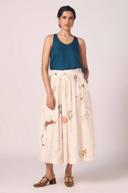 The Summer House_Blue Silk, Twill Scoop Neck Lyra Racer Back Tank Top _Online_at_Aza_Fashions