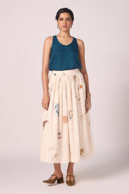Buy_The Summer House_Blue Silk, Twill Scoop Neck Lyra Racer Back Tank Top _Online_at_Aza_Fashions