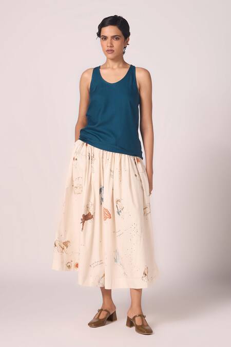 Shop_The Summer House_Blue Silk, Twill Scoop Neck Lyra Racer Back Tank Top _Online_at_Aza_Fashions