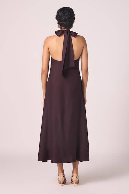 The Summer House Saros Wine Solid Halter Dress 